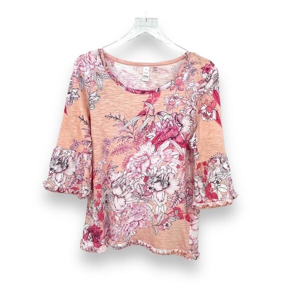 Thomas & Olivia modal blend floral embellished tiered ruffle short sleeve blouse - Picture 1 of 8